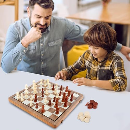 2 in 1 Magnetic Wooden Chess & Checkers Set