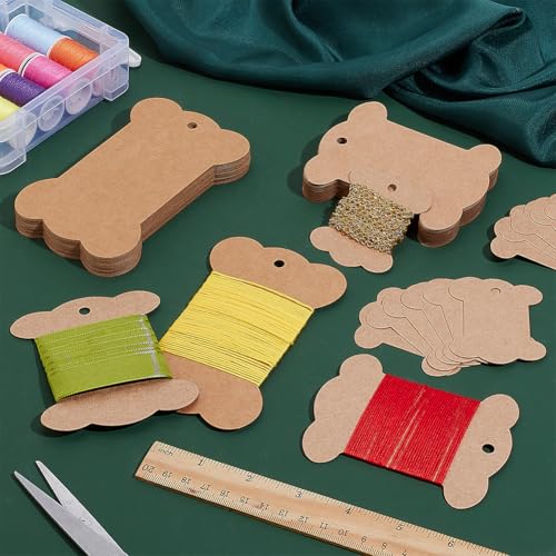 90PCS Ribbon Spools 3 Styles Ribbon Storage Organizer Flat Spool Bobbin Yarn Bobbin Kraft Spool Floss Bobbins Card Thread Holder for Embroidery Thread Cross Stitch Craft DIY Sewing