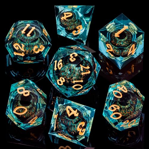 DND Resin Dice Dragon Eye Dice Liquid Core Red Sharp Edged Dice Set with Gift Box