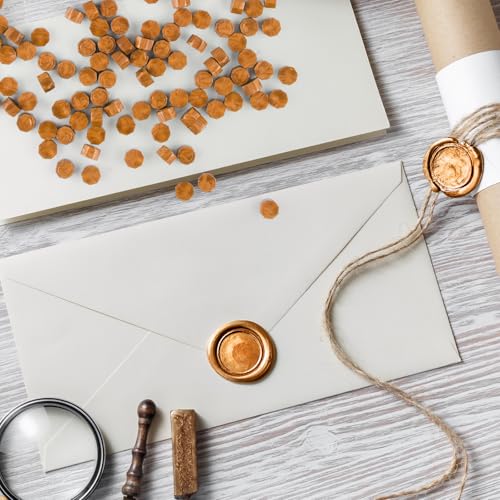 500 Pcs Dark Gold Octagon Wax Seal Beads Kit with 4 Pcs Tea Candles 1 Pc Melting Spoon for DIY Crafts Letters Wedding Wine Bottle Sealing (500 Count)