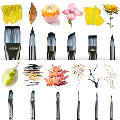Artist Paint Brush Set of 12 for Watercolor Acrylic Gouache Oil and Tempera Painting (12 Count)