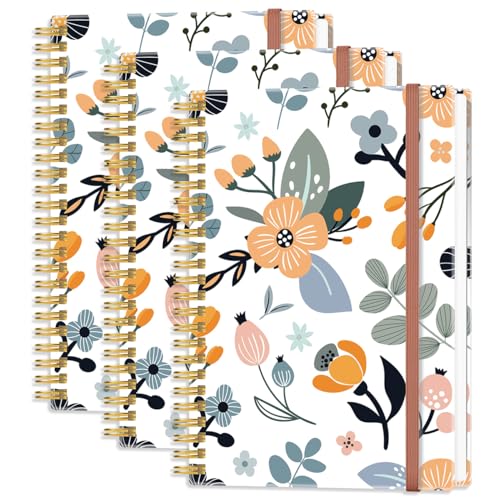 3-Pack) A5 Blank Notebook - 70 Sheets/140 Pages Per Blank Paper Notebook, 100 GSM Thick White Paper, 5.8" x 8.3" Spiral Blank Journal, Flowers