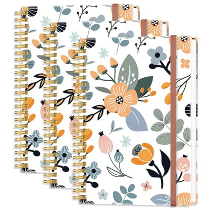 3-Pack) A5 Blank Notebook - 70 Sheets/140 Pages Per Blank Paper Notebook, 100 GSM Thick White Paper, 5.8" x 8.3" Spiral Blank Journal, Flowers