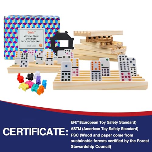 Mexican Train Dominoes Set with 8 Wooden Holders