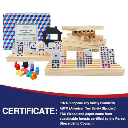 Mexican Train Dominoes Set with 8 Wooden Holders