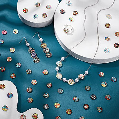 100pcs 12mm Flower Printed Glass Cabochons
