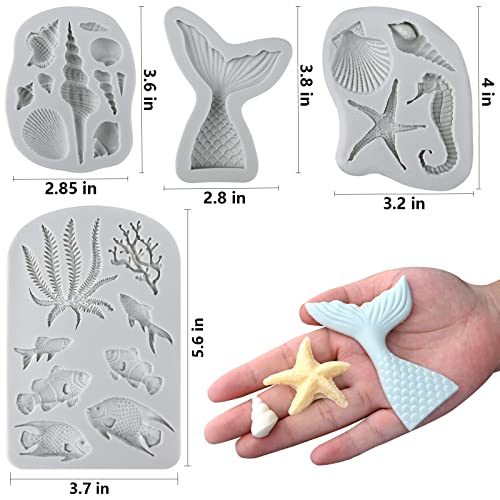 4 Pcs Marine Theme Silicone Fondant Molds