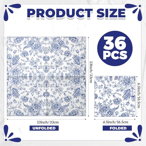 36 Pack 9 Styles Decoupage Napkins Blue Floral Chinoiserie Decor (36 Count)