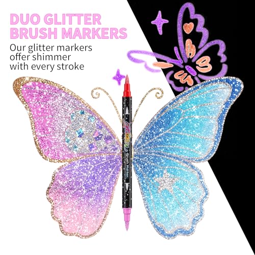 24 Colors 12 Pcs Glitter Markers Pens (12 Count)