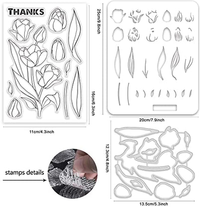 Realistic Tulips Stamps and Dies and Layering Coloring Stencil Set