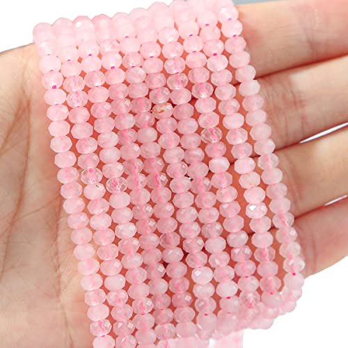 Natural Rose Quartz Crystal Beads 4x2mm 120pcs Faceted Rondelle Loose Semi Gemstone Beads for Jewelry Making Design (120 Count)