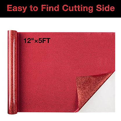Red Christmas Glitter HTV Heat Transfer Vinyl Roll 12 inch x 10 ft Iron on Vinyl for T Shirts Crafts
