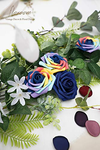 Artificial Flowers 25pcs Real Looking Whimsical Blue Foam Fake Roses with Stems for DIY Wedding Bouquets Baby Shower Centerpieces Floral Arrangements Party Tables Home Decorations (25 Count)