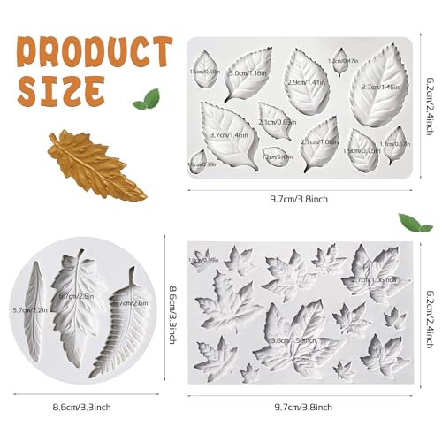 3pcs Leaf Fondant Mold Rose Leaves 3D Leaf Silicone Mold for Chocolate Candy Maple Leaf Sugar Craft Cake Decoration (3 Count)