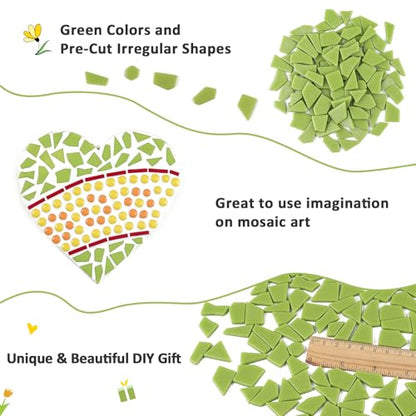Green Glass Mosaic Tiles for Crafts Bulk (7.05 Ounce)