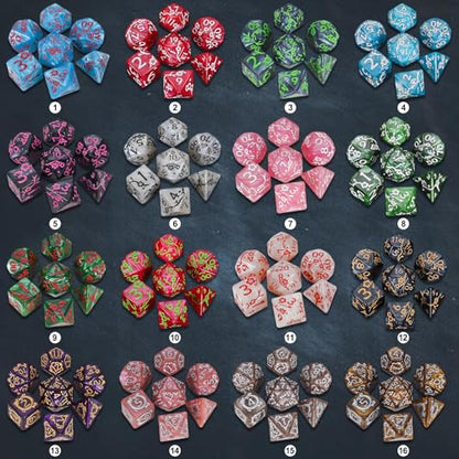 Polyhedral Dice with Engraved Designs & Drawstring Pouch (182 Count)