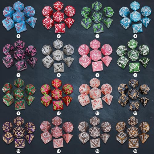 Polyhedral Dice with Engraved Designs & Drawstring Pouch (182 Count)