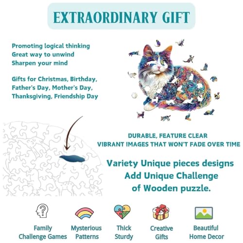 Lazy Cute Cat Adults Gifts Wooden 240 Pieces 13.4 * 12.2in (240 Count)