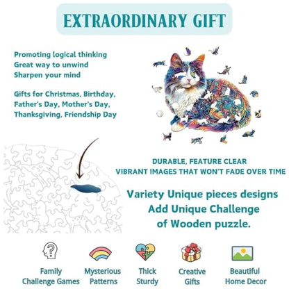 Lazy Cute Cat Adults Gifts Wooden 240 Pieces 13.4 * 12.2in (240 Count)