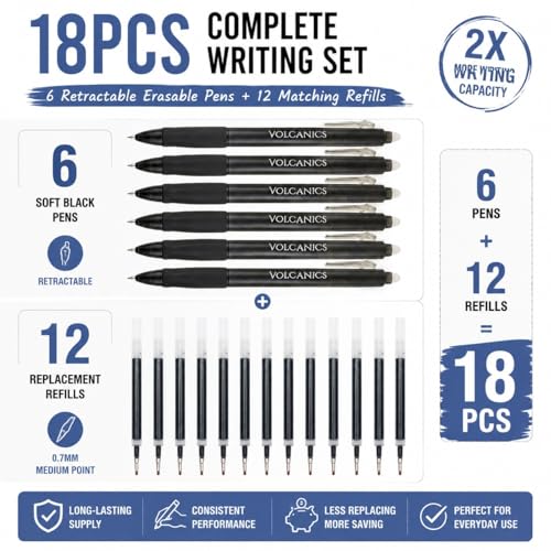 Retractable Clicker Erasable Gel Pens (18 Count)