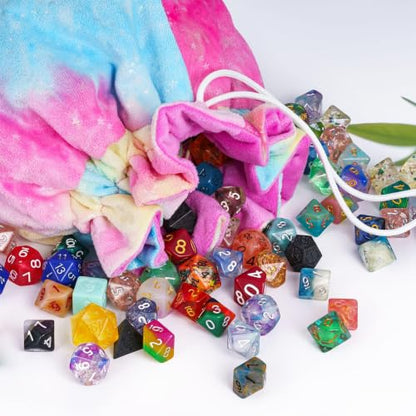 Large Dice Bags with Pockets Rainbow Storage Bag for DND RPG Games (21 Ounce)