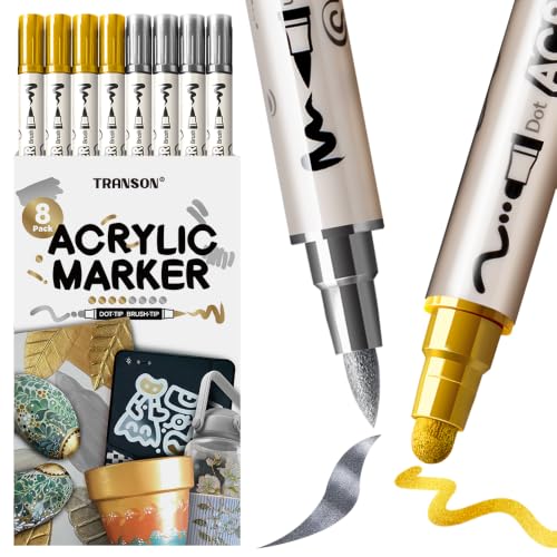 4 Silver and 4 Gold Paint Markers Brush and Bold Dual (8 Count)
