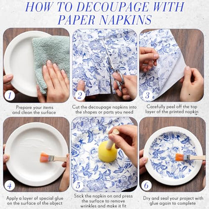 36 Pack 9 Styles Decoupage Napkins Blue and White Floral Napkins (36 Count)