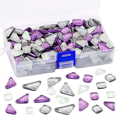 1 Pound Sliver + Purple Shine Crystal Series Mosaic Tiles Assortment Kit