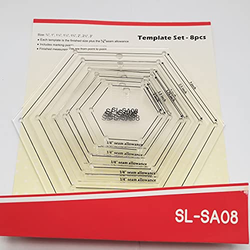 1 4" Seam Allowance Hexagon Template Set for Quilting 8 Size Sewing Rulers