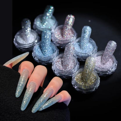 8 Colors Holographic Sugar Glitter Powder for Nails