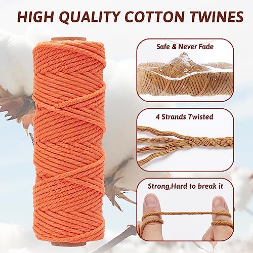 36 Colors Macrame Cord 3mm x 1188 Yards Natural Colored Macrame Supplies 4 Strand Twisted Macrame Kit Cotton Cord Rope Macrame Yarn Twine String for Crafts Wall Hanging Plant Hanger DIY Knitting (3564 Foot)