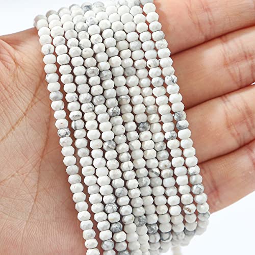 Natural White Howlite Beads 4x2mm 120pcs Faceted Rondelle Loose Semi Gemstone Beads for Jewelry Making Design (120 Count)