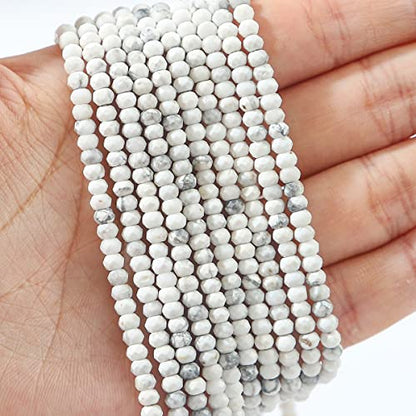 Natural White Howlite Beads 4x2mm 120pcs Faceted Rondelle Loose Semi Gemstone Beads for Jewelry Making Design (120 Count)