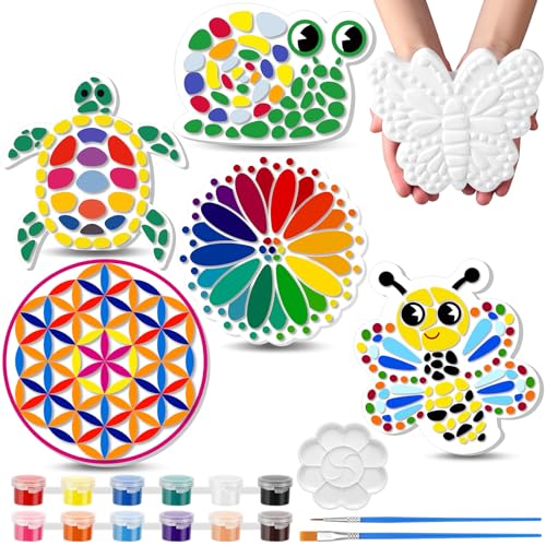 6 Pack Stepping Stone Ceramic Kit for Kids Paint Your Own Plaster Stones Arts and Crafts Handprint Garden and Summer DIY Craft Pottery Outdoor Painting Gifts for Kids Ages 4