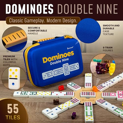 Double 9 Dominos Set for Adults and Kids with Colored Dots