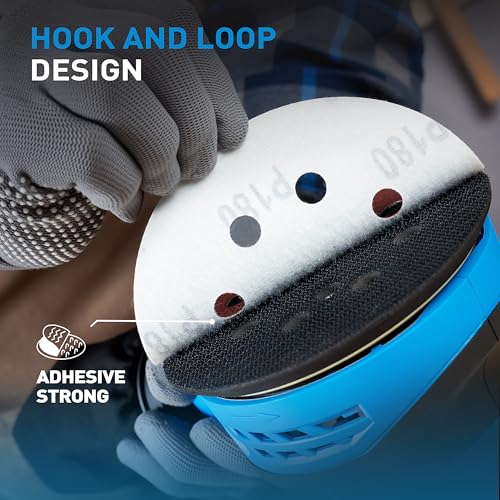 72 PCS 5 Inch 8 Hole Hook and Loop Adhesive Sanding Discs Sandpaper for Random Orbital Sander 40 60 80 120 180 240 320 Grits (72 Count)