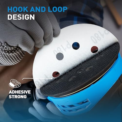 72 PCS 5 Inch 8 Hole Hook and Loop Adhesive Sanding Discs Sandpaper for Random Orbital Sander 40 60 80 120 180 240 320 Grits (72 Count)