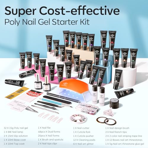 133pcs Poly Nail Gel Kit 32 Colors with 8W Nail Lamp
