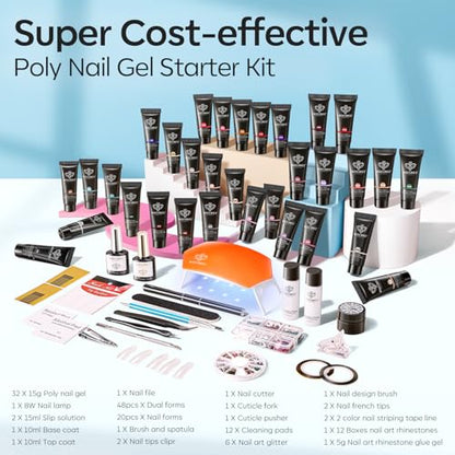 133pcs Poly Nail Gel Kit 32 Colors with 8W Nail Lamp