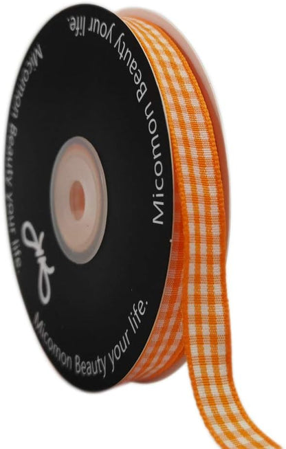 Orange Gingham Plaid Checked Ribbon 25 Yard Each Roll 100% Polyester (3/8", Orange) - Crafty Corner