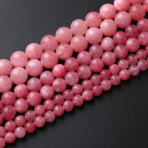 45pcs 8mm Natural Rose Pink Chalcedony Stone Round Loose Beads for Jewelry Making DIY Bracelets Necklaces Crystal Energy Healing Stone Beads 15"