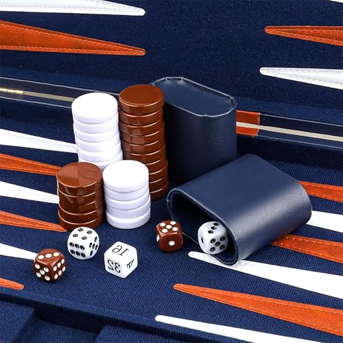 15 Inch Portable Backgammon Set with Faux Leather Folding Board