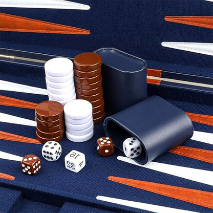 15 Inch Portable Backgammon Set with Faux Leather Folding Board