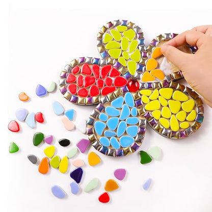 454g (1 LB) Mosaic Tiles for Crafts Bulk Mini Pebbles Ceramic Tile Mosaic Supplies, Broken Small Tiles for Mosaics Kits for DIY Mosaic Making Art Craft Red, Yellow Orange(OP586) (220 Count)