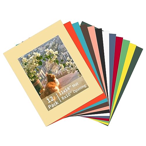 12 Packs Mixed Colors 11x14 Picture Frame Mats for 8x10 Photos
