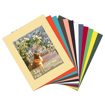 12 Packs Mixed Colors 11x14 Picture Frame Mats for 8x10 Photos