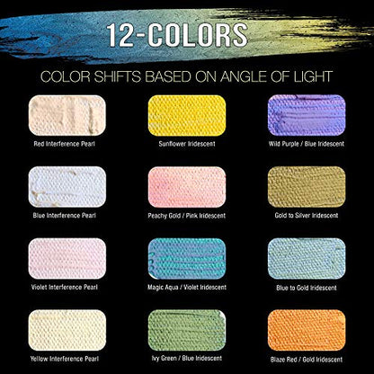 12 Color Iridescent Acrylic Paint Set Large 75ml Tubes (30.36 Fl Oz)
