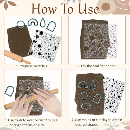 Retro Polka Dots Polymer Clay Texture Sheets Bubble Geometric Silicone Texture Stamp Clay Texture Mat Modeling Pattern Pad Sheets for Jewelry and Earrings Tools