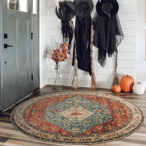 Boho Tribal Round Rug 4ft Washable Bedroom Round Area Rugs for Entryway