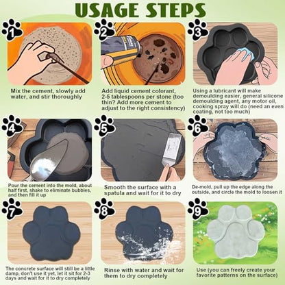 Set of 2 Large Paw Print Stepping Stones Mold (2 Count)